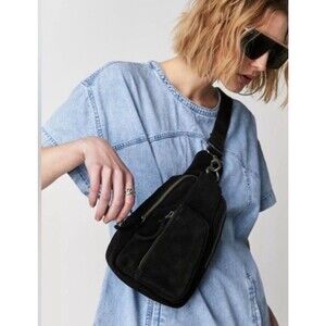 Free People Hudson Suede Sling Bag Black NEW